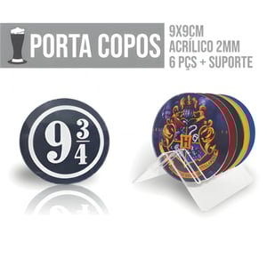 Porta Copo Acrílico | Redondo | 6 Unid. + Suporte Acrílico 2 mm 9x9   Corte Redondo Impressão UV - CMYK