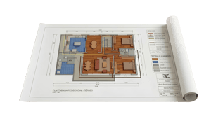Plotagem A2 Colorida - Alta Cobertura (Chapado) Papel offset 75g/120g 42 x 59,4 cm    Melhor uso: Plantas humanizadas, renders de arquitetura, cartazes publicitários e mapas temáticos cheios.