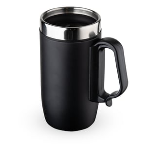18623  Caneca Inox 250ml Caneca parede dupla em Inox, com pegador de plástico 13,4 x 10,7cm - Capacidade 250ml Personalização a sua escolha!   Mínimo 20 unidades