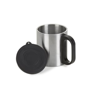 07392  Caneca Inox 180ml Caneca Inox. Tampa e cabo Plásticos 8,1 x 10 cm - Capacidade 180ml Personalização a sua escolha!   Mínimo 20 unidades