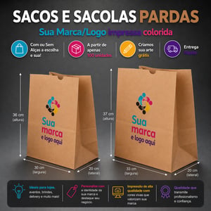 Sacos e Sacolas Digitais G Kraft Pardo 33 L x 37 A x 20 P (cm) CMYK Impressão Digital Pacote Frente ou Frente/Verso