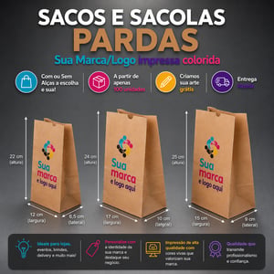 Sacos e Sacolas Digitais P Kraft Pardo 17 L x 24 A x 10 P (cm) CMYK Impressão Digital Pacote Frente ou Frente/Verso