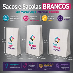 Sacos e Sacolas Digitais M Branco 24 L x 34 A x 14,5 P (cm) B CMYK Impressão Digital Pacote Frente ou Frente/Verso