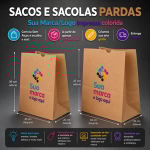 Sacos e Sacolas Digitais G Kraft Pardo 30 L x 36 A x 20 P (cm) CMYK Impressão Digital Pacote Frente ou Frente/Verso