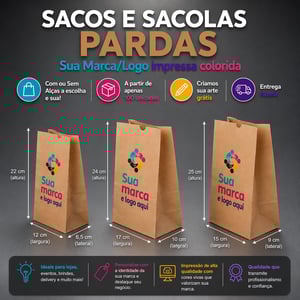 Sacos e Sacolas Digitais P Kraft Pardo 15 L x 25 A x 9 P (cm) CMYK Impressão Digital Pacote Frente ou Frente/Verso