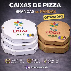 Caixa de Pizza Oitavada Papelão Microondulado 30x4x30 cm (LxAxP) CMYK Impressão Digital Encaixe 801x397 mm Aberta