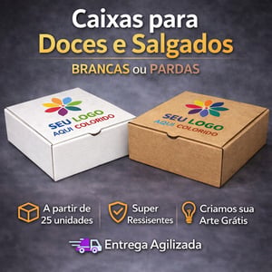 Caixa Salg/Doces Papelão Microondulado 20x7x20 cm (LxAxP) CMYK Impressão Digital Encaixe 682x335 mm Aberta
