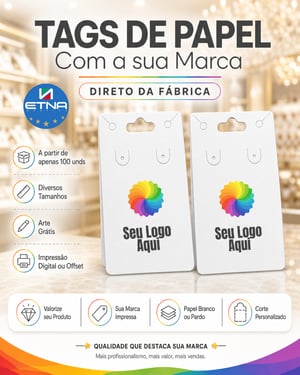 Tags Papel Triplex 250 gr ou Kraft 240 gr 6,7 x 14 (cm) CMYK Impressão Digital Corte Digital Frente ou Frente/Verso