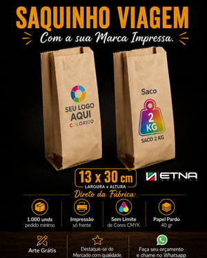 Saquinhos Viagem Papel Pardo 40 gr 13 x 30 cm ( LxA ) - 2 kg Colorido CMYK Frente Impressão Digital Frente Pacote Medida Aberta: 32x38 cm