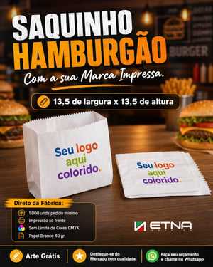 Saquinhos Multiuso Papel Branco 40 gr 13,5 x 13,5 cm ( LxA ) Colorido CMYK Frente Impressão Digital Frente Pacote Medida Aberta: 15x38 cm