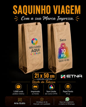 Saquinhos Viagem Papel Pardo 40 gr 21 x 50 cm ( LxA ) - 10 kg Colorido CMYK Frente Impressão Digital Frente Pacote Medida Aberta: 48x60 cm