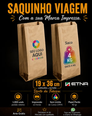 Saquinhos Viagem Papel Pardo 40 gr 19 x 36 cm ( LxA ) - 4 kg Colorido CMYK Frente Impressão Digital Frente Pacote Medida Aberta: 38x53 cm