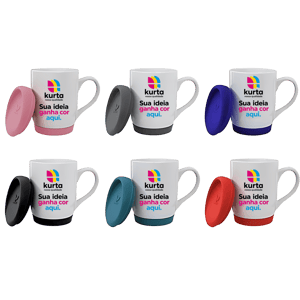 CANECA PDE CERÂMICA BASE E TAMPA SILICONE- 400 ML      