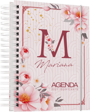 Agenda 2027 Floral Edificante Capa Dura 15x21cm Rosa Laminação Wire-o Personaliza com nome na capa e inicial, agenda floral edificante contém um versículo bíblico por página. 350 páginas coloridas tema floral.