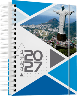 Agenda 2027 Comercial Capa personalizada Capa Dura 15x21cm Azul Laminação Wire-o Capa personalizada, miolo padrão 350 páginas