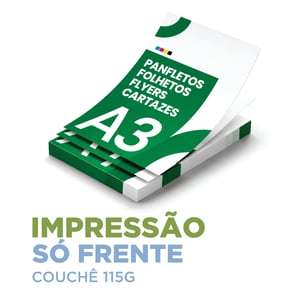 Cartaz A3 - 115 gramas - SÓ FRENTE Couche 115g Tamanho A3 4x0 - só frente Impressão à Laser Sem acabamento 