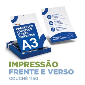 Cartaz A3 - 115 gramas - FRENTE E VERSO Couche 115g Tamanho A3 4x0 - só frente Impressão à Laser Sem acabamento 