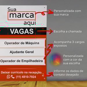 Placa admite-se vagas em aberto 40x60 cm com 3 cargos