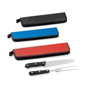 Kit churrasco em estojo em 210D em 2 utensílios em aço inox e PP      
