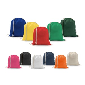 Sacola tipo mochila em 70% algodão reciclado e 30% poliéster reciclado (140 g/m²) sem tingimento      
