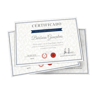 Certificado A5 Couchê 300g Frente Colorida UV Total Frente Couchê 300g A5 - 15x21cm 4x0 - Frente Colorida  UV Total Frente 