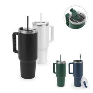 Copo de viagem de grande dimensão em aço inoxidável 91% reciclado com parede dupla isolada a vácuo e acabamento em mate 1300 mL      
