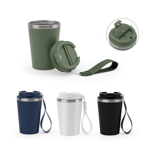 Copo de viagem em aço inox 90% reciclado com parede dupla e acabamento em mate 460 mL      