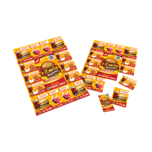 Folha Cupom de Desconto com 15 Cupons Couchê 90g Frente Colorida Couchê 90g 15x21cm 4x0 - Apenas a Frente Colorida Sem Verniz Serrilha - Cupom de Desconto 