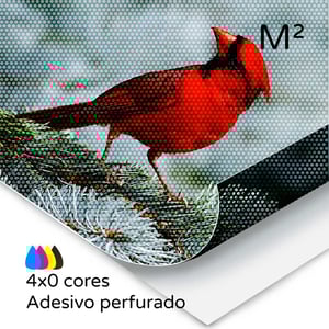 Vinil adesivo perfurado Vinil adesivo perfurado M² personalizado 4x0 cores (colorido frente e verso sem impressão) Fosco Opção de refile manual Sem opção de extras