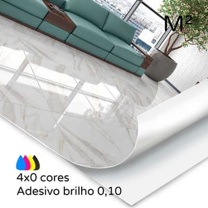 Vinil adesivo brilho 0,10 Vinil adesivo 0,10 mm M² personalizado 4x0 cores (colorido frente e verso sem impressão) Brilho Opção de refile manual Sem opção de extras