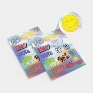 Adesivo DTF Holográfico Alto Relevo Adesivo DTF Holográfico Alto Relevo Cartelas tamanho a4 e tamanho a3 Todo Colorido verniz uv brilho Meio Corte Personalizado 