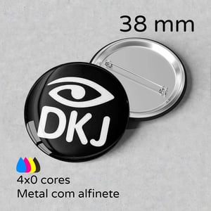 Botton Personalizado 38 mm com Alfinete Papel fotográfico, alumínio, poliester brilho e alfinete 38 mm 4x0 cores (impressão colorida de um lado) Brilho Poliester brilho Alfinete para fixação
