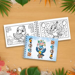 Livro de Colorir Infantil Turminha da Fauna Brasileira – Arara azul Capa dura revestida com vinil adesivo e laminação fosca e miolo preto e branco opaline 180 g/m² 15,5 x 21 cm Capa e contra capa colorida e miolo preto e branco Fosco Wire-o Com acetato para não marcar o desenho debaixo