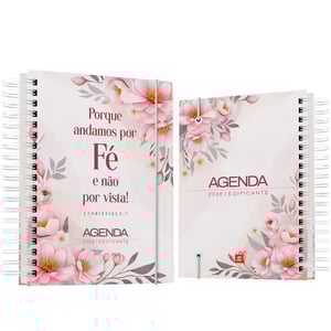 Agenda 2026 floral edificante modelo 01 Capa dura revestida com vinil adesivo e laminação fosca e miolo colorido em papel offset 75 g/m² 15,5 x 21 cm Capa, contra capa e miolo colorido Fosco ou brilho Wire-o Elástico e ilhoses e personalização com nome