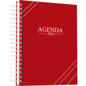 Agenda 2026 Comercial Clássica Capa Dura 15x21cm Vermelha Laminação Wire-o Agenda de design padrão - não personalizável.