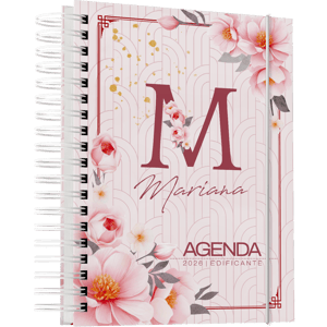 Agenda 2026  Floral Edificante Capa Dura 15x21cm Rosa Laminação Wire-o Personaliza com nome na capa