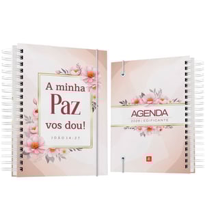 Agenda 2026 floral edificante modelo 02 Capa dura revestida com vinil adesivo e laminação fosca e miolo colorido em papel offset 75 g/m² 15,5 x 21 cm Capa, contra capa e miolo colorido Fosco ou brilho Wire-o Elástico e ilhoses e personalização com nome