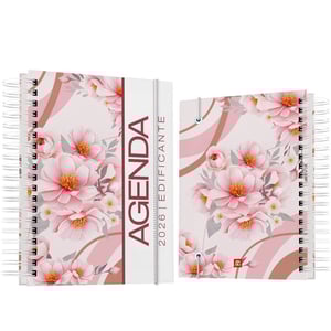 Agenda 2026 floral edificante modelo 06 Capa dura revestida com vinil adesivo e laminação fosca ou brilho ou brilho e miolo colorido em papel offset 75 g/m² 15,5 x 21 cm Capa, contra capa e miolo colorido Fosco ou brilho Wire-o Elástico e ilhoses e personalização com nome