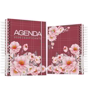 Agenda 2026 floral edificante modelo 05 Capa dura revestida com vinil adesivo e laminação fosca ou brilho ou brilho e miolo colorido em papel offset 75 g/m² 15,5 x 21 cm Capa, contra capa e miolo colorido Fosco ou brilho Wire-o Elástico e ilhoses e personalização com nome