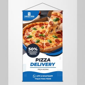 BANNER PARA DELIVERY Lona Frontlight Fosca 380g 1,00x0,70m | 1,20x0,90m | 1,50x1,00m | Sob Medida Colorido Frente (4x0)  Bastão e Cordão Impressão HP Látex