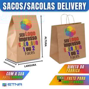 Sacos e Sacolas Digitais M Kraft Pardo 19 L x 26 A x 12 P (cm) CMYK Impressão Digital Pacote Frente ou Frente/Verso