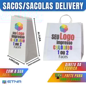 Sacos e Sacolas Digitais Brancos Papel Branco 80gr 18 L x 27 A x 10,5 P (cm) CMYK Impressão Digital Pacote Frente ou Frente/Verso