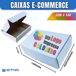 Caixa E-Commerce Papelão Microondulado 20x7x16 cm (LxAxP) CMYK Impressão Digital Encaixe 593x334 mm Aberta