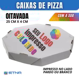 Caixa de Pizza Oitavada Papelão Microondulado 25x4x25 cm (LxAxP) CMYK Impressão Digital Encaixe 710x355 mm Aberta