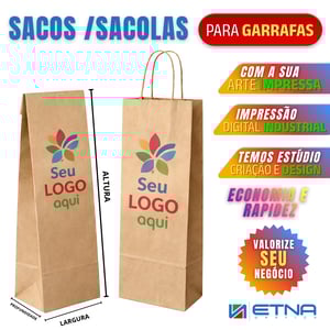 Sacos e Sacolas Garrafas Kraft Pardo 100gr 16 L x 38 A x 10 P (cm) CMYK Impressão Digital Pacote Frente ou Frente/Verso