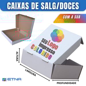 Caixa Salg/Doces Papelão Microondulado 30x6x30 cm (LxAxP) CMYK Impressão Digital Encaixe 851x413 mm Aberta