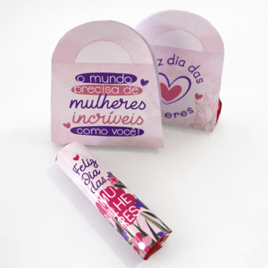 Kit Mini Maletinha \\\"Mulheres Incríveis\\\" com Chocolate Batom Papel fotográfico 180g 15x7cm Colorida frente e verso Brilho  