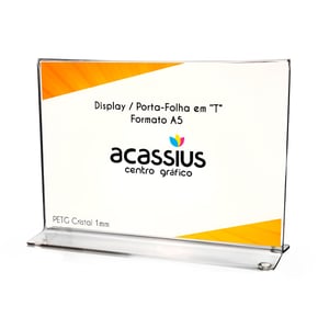 Display - Porta Folha em ”T” A5 Horizontal 21x15cm Acrílico transparente 21x15cm 4x0   