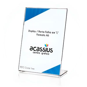 Display - Porta Folha em ”L” A6 10x15cm Vertical Acrílico transparente 10x15cm 4x0   