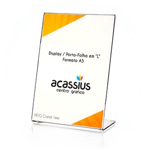 Display - Porta Folha em ”L” A5 15x21cm Vertical Acrílico transparente 15x21cm 4x0   